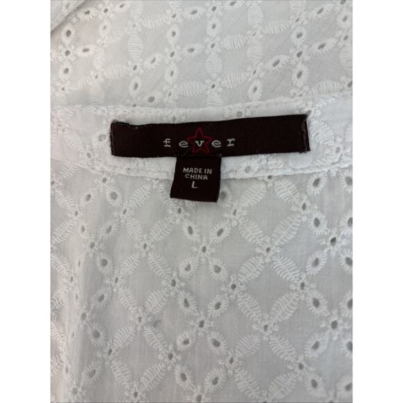 Fever White Eyelet Pintuck Boho Blouse Women’s L Cotton Peasant Top - Picture 10 of 16